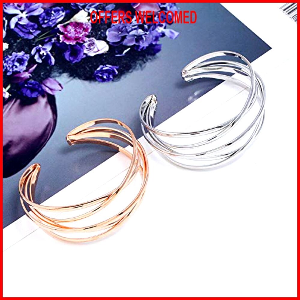 Adjustable Chunky Cuff Bracelet, Multi-Layer Cros… - image 6